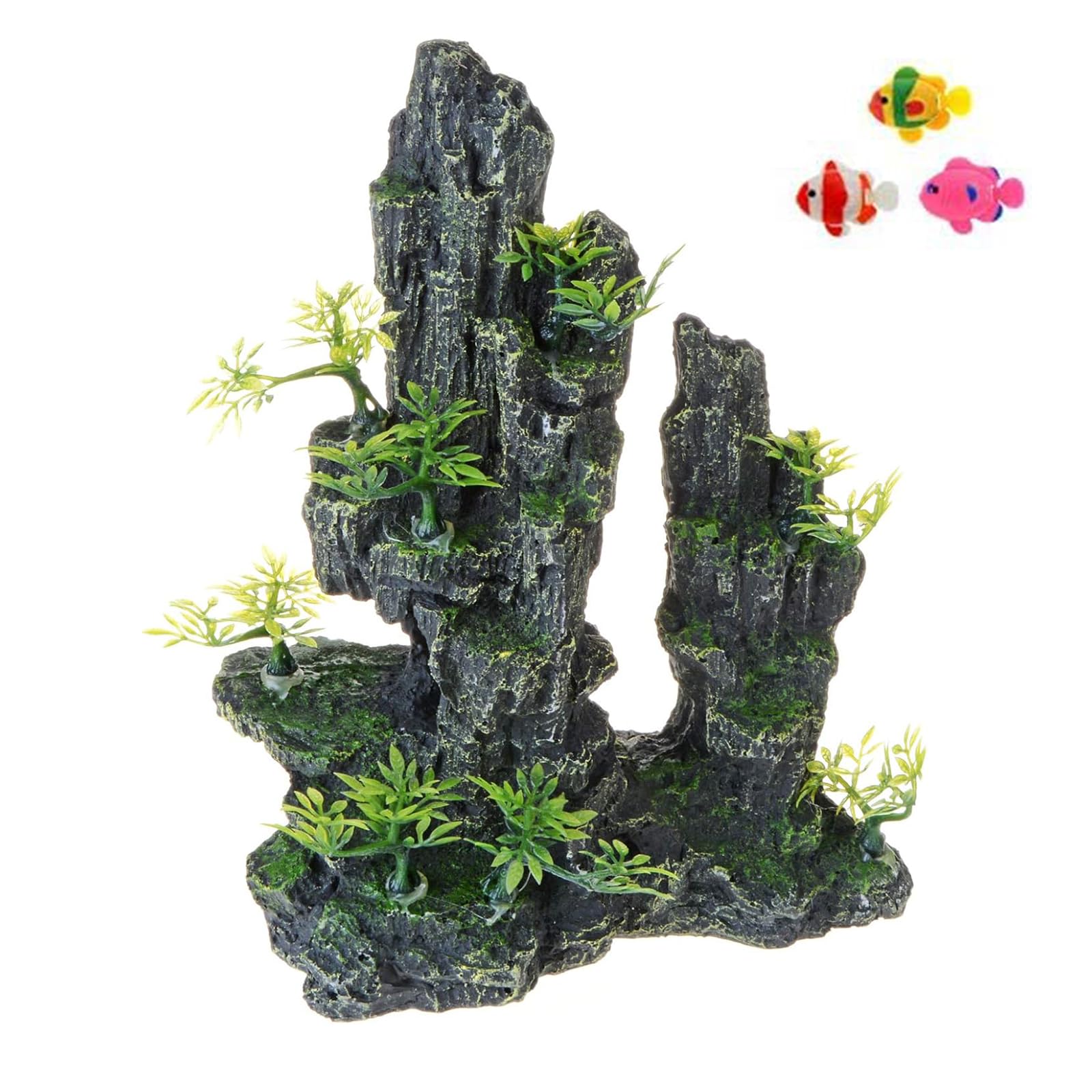Toolzia Aquarium Large Rocks Ornaments, Fish Tank Rock Thematic Decorations Aquarium Fake Rockery Ornament Accessories With 3 Fake Fish Decorations