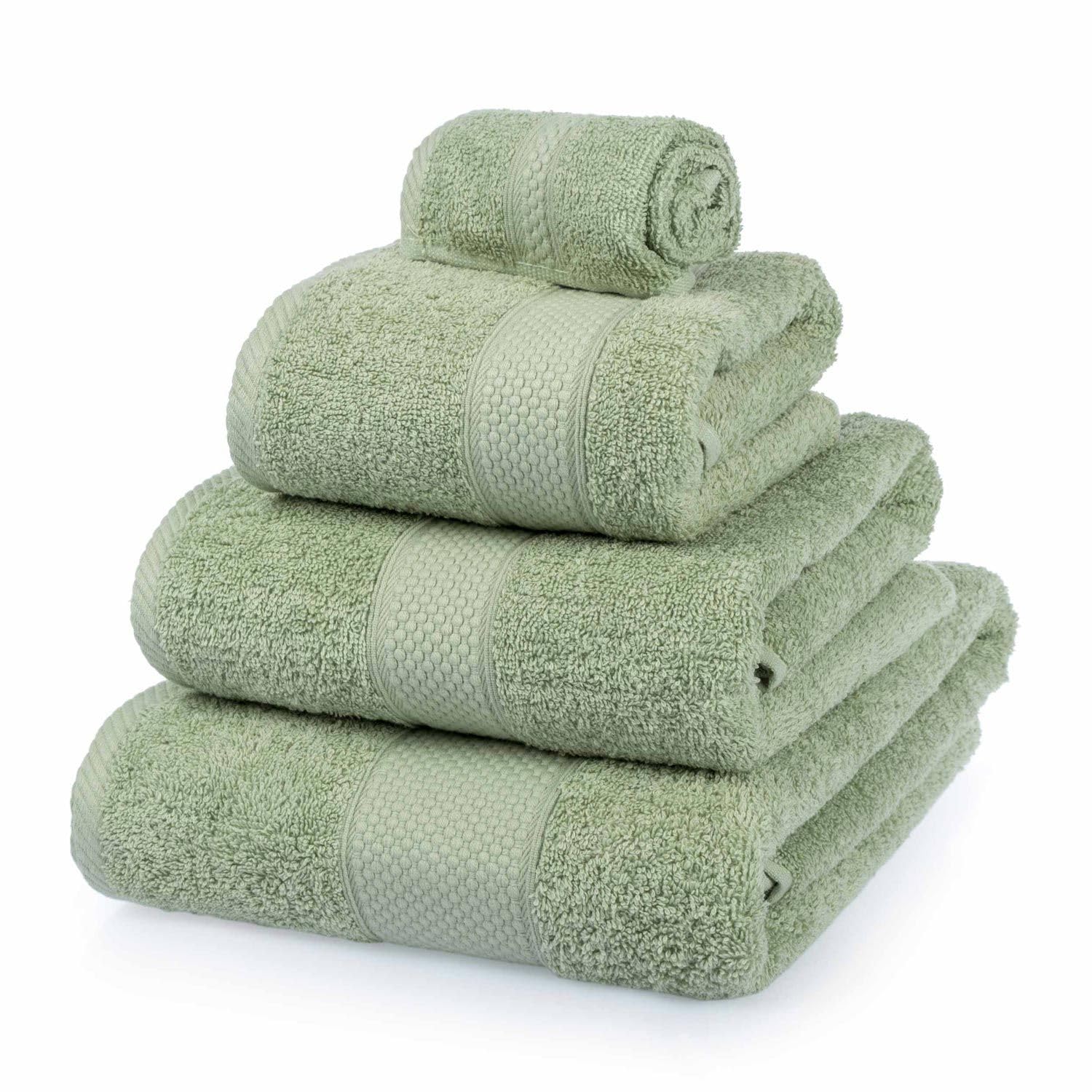 HOMESCAPES Sage Green Turkish Cotton 4 Piece Towel Set Soft & Absorbent 500 GSM Heavyweight Face Cloth, Hand Towel, Bath Towel & Bath Sheet Towel Bale — image 1
