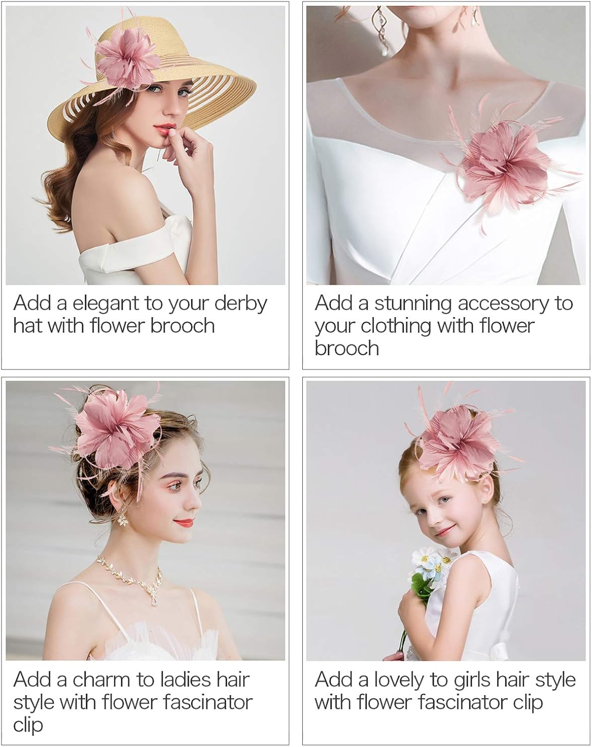 Z&X Women's Sinamay Fascinator Headband Clip Mesh Flower Feather Cocktail Pillbox Hat, D- Nude Pink, One Size - Image 4