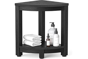 Y&M Corner Shower Stool for Inside Shower, Waterproof Shower Caddies for Shaving Legs, 2-Tier Bath Bench with Storage Shelf f