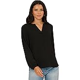 Adrianna Papell Womens V-Placket Airflow Woven Blouse with Long Sleeves