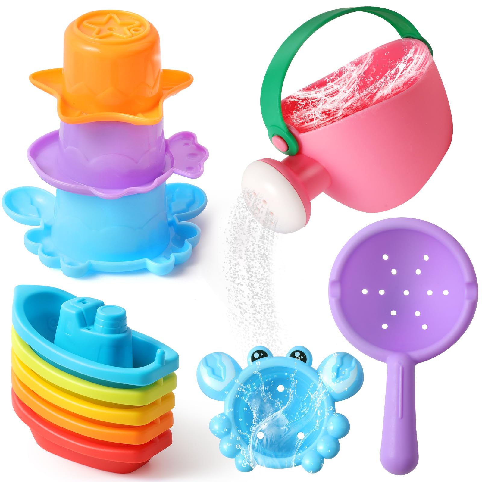 Baby Bath Toys for Kids Ages 1-3, 10 PCS Water Table Toys for Toddlers 1-3-Bathtub Shower Floating Water Toys Swimming Pool Beach Toy for 6 Months Up Boy Girl Gifts (Color Random)