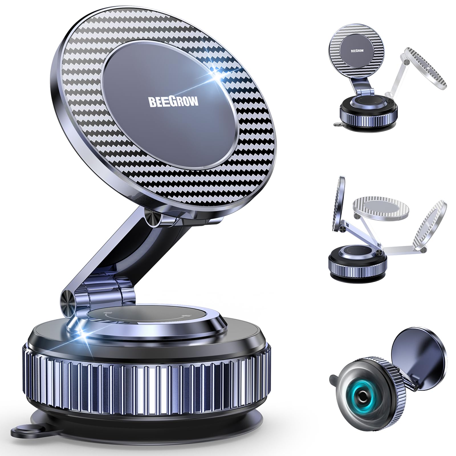Car Phone Holder for Magsafe [96LBS Ultra Vacuum Suction+2800gf Ultra Magnetic] Car Phone Mount 360° Adjustable, Phone Holders for Your Car for iPhone 16 Pro Max 15 14 13 12 Plus (Carbon Fiber)