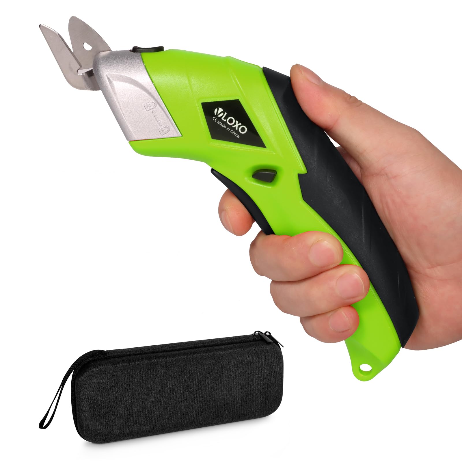 VLOXO Electric Scissors Wireless Cardboard Cutter Electric Fabric Scissors Box Cutter with 2 Blades Rechargeable Powerful Fabric Cutter for Crafts Leather Carboard Carpet Plastic Felt with Case-Green
