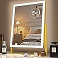 Gvnkvn Lighted Makeup Mirror, Hollywood Vanity Mirror with Lights, Three Color Modes，Detachable 10X Magnification Mirror, Smart Touch Control, 360°Rotation (15.2in)