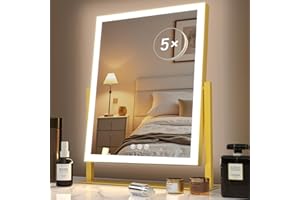 Gvnkvn Lighted Makeup Mirror, Hollywood Vanity Mirror with Lights, Three Color Modes，Detachable 10X Magnification Mirror, Smart Touch Control, 360°Rotation (15.2in)