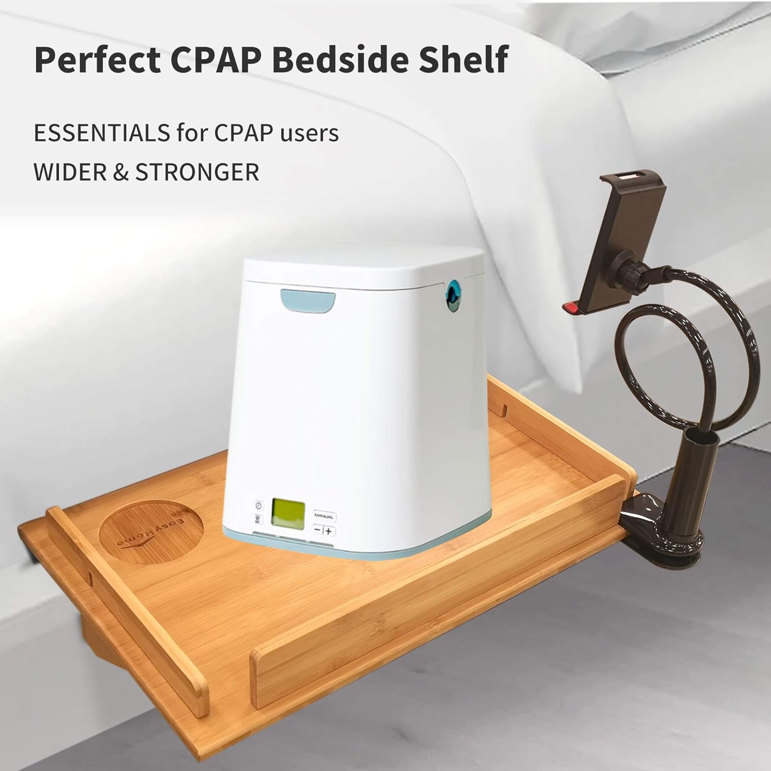 Bunk Bedside Attachable Shelf Organizer Floating Large 12x19 Inches Bamboo Nightstand For Ikea Malm Cpap Machine Portable Balcony Caddy Phone Holder Included Clamp Table For Laptop And Espresso Amazon Ca Home