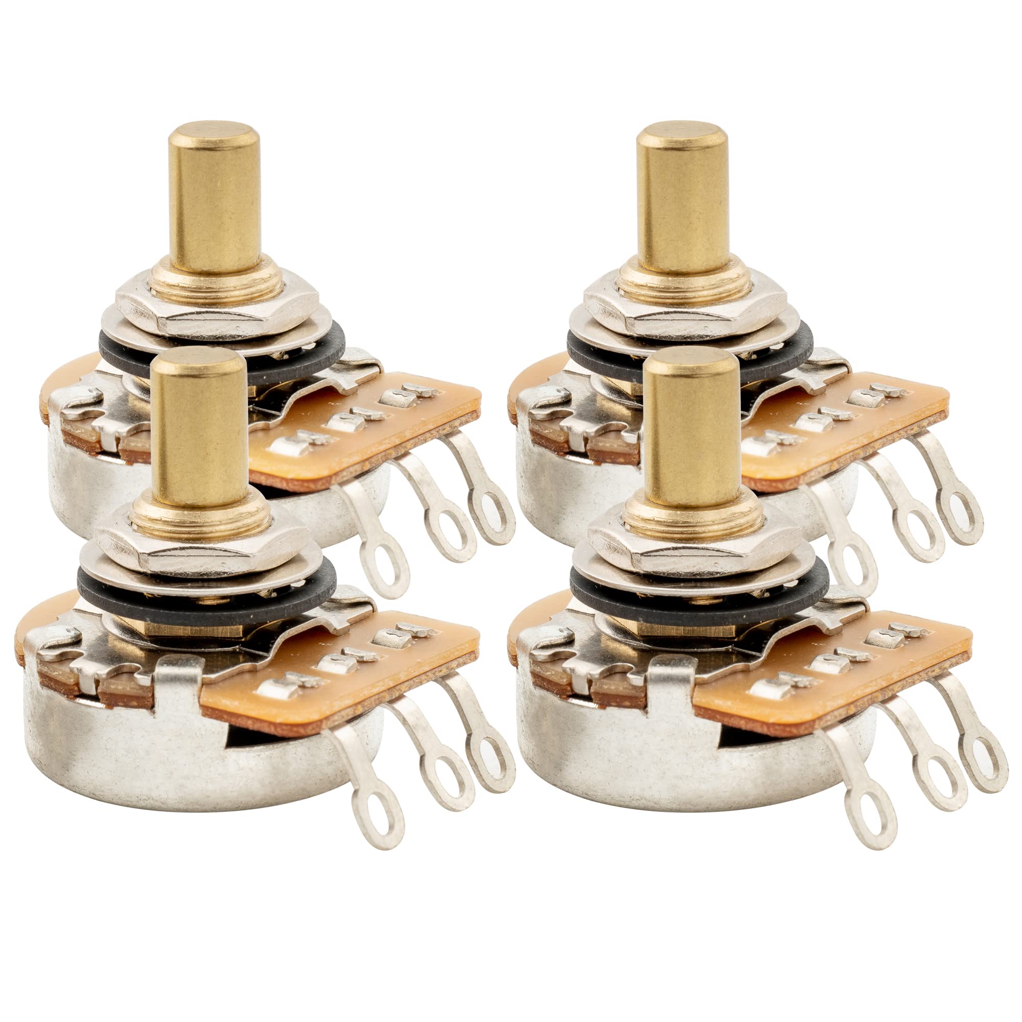Musiclily Pro HD A250K Full Brass Inch Sized Solid Shaft Pot Audio Taper Potentiometers for Electric Guitar Bass (Set of 4)
