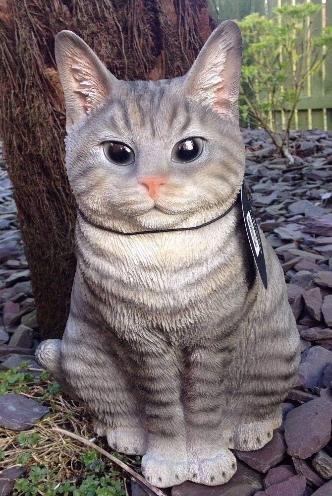 Lifelike Sitting Cat Tabby, Grey, approx. 30cm tall x 23cm wide x 16cm deep - Image 3