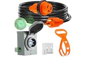 Kanayu 10 ft 30 Amp Generator Rv Extension Cord and Pre-drilled Power Inlet L5-30p/l5-30r Generator Interlock Kit 3 Prong Compatible with Nema 125v/250v 10 Gauge for Home Backup, Etl Listed