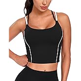 QUOJIZY Longline Sports Bras for Women Spaghetti Straps Tank Top with Built-in Bra Strappy Sports Bra for Yoga