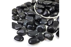 SHIZWU 1-2.2 Inch Natural Polished Black River Rocks,2LB Black Polished Pebbles for Garden Landscaping. Fish Tank Decorative River Rocks, Vase Filling Pebbles, Outdoor Decorative River Rocks