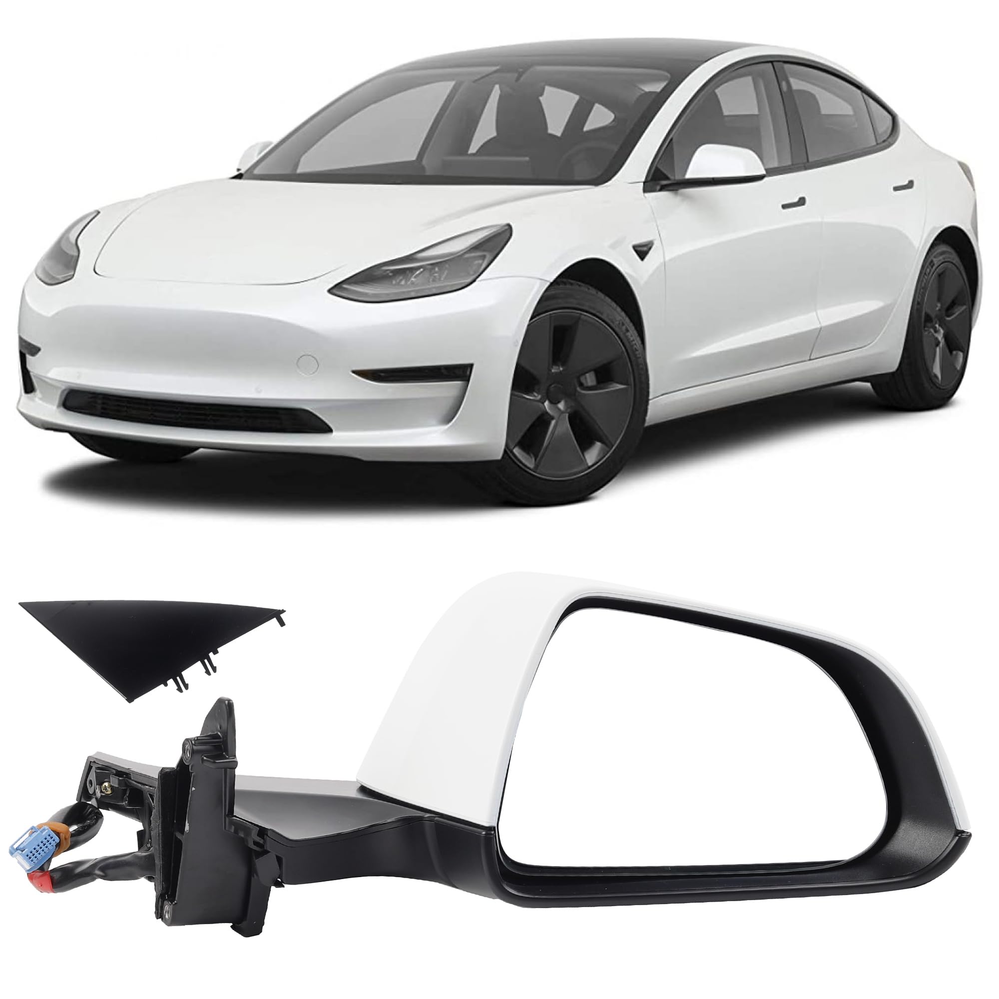 Photo 1 of Dasbecan Passenger Side View Mirror Compatible with 2017-2022 Tesla Model 3 Right Door Mirror With Power Folding/Heated Glass/Memory/Power Heated Glass (White)