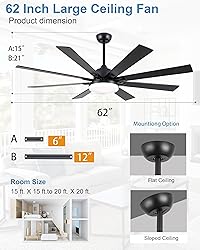 POCHFAN 62 inch Ceiling Fans with Lights and Remote