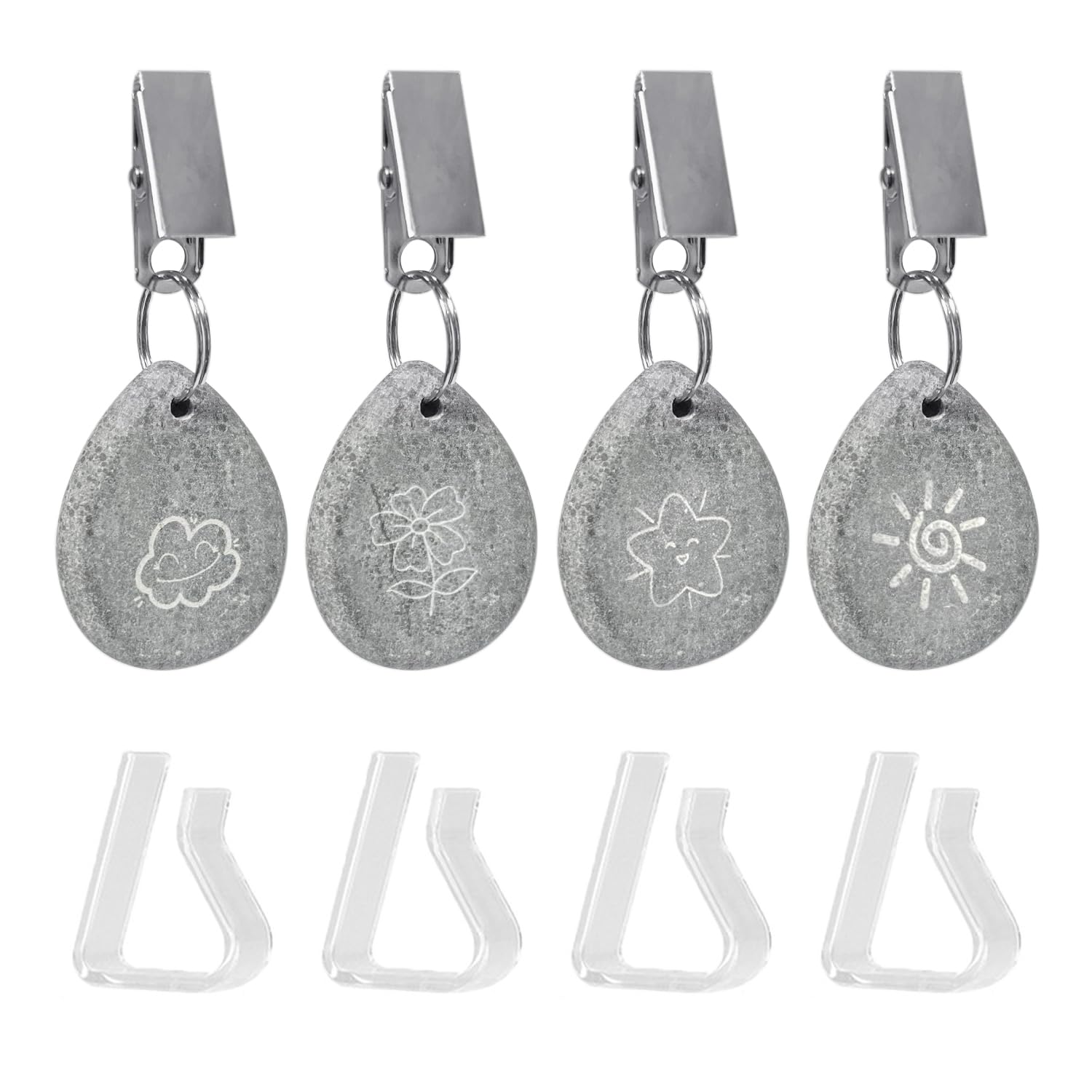 GVSAVY 4 Tablecloth Weights, 4 Tablecloth Clips, Natural Stone Tablecloth Weights, Tablecloth Weight Pendant with Clips, Table Decoration, For picnics, barbecues, camping