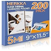 HERKKA 200 Pack Laminating Sheets, Holds 8.5 x 11 Inch Sheets, 5 Mil Clear Thermal Laminating Pouches 9 x 11.5 Inch Laminatio