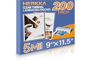 HERKKA 200 Pack Laminating Sheets, Holds 8.5 x 11 Inch Sheets, 5 Mil Clear Thermal Laminating Pouches 9 x 11.5 Inch Laminatio