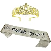 Gold Tiara and Sash Costume Gift Set Party Princess Crown Dance Contest Bridal Shower Bachelorette Wedding Accessories