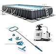 Intex 26373EH 32ft x 16ft x 52in Ultra XTR Frame Above Ground Rectangular Swimming Pool Set with Sand Filter Pump, Ladder, Cover, & Maintenance Kit