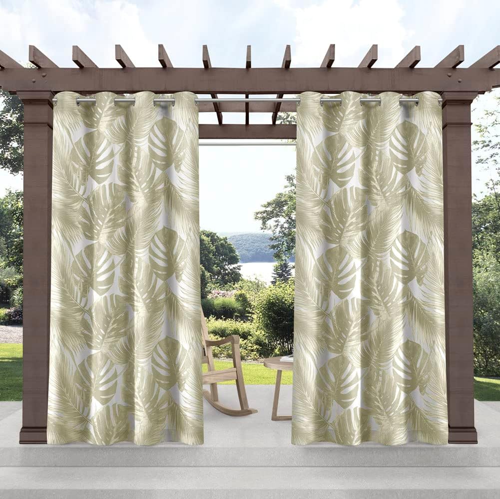 Outdoor Curtains - Exclusive Home Jamaica Palm Indoor/Outdoor Light Filtering Grommet Top Curtain Panel, 54