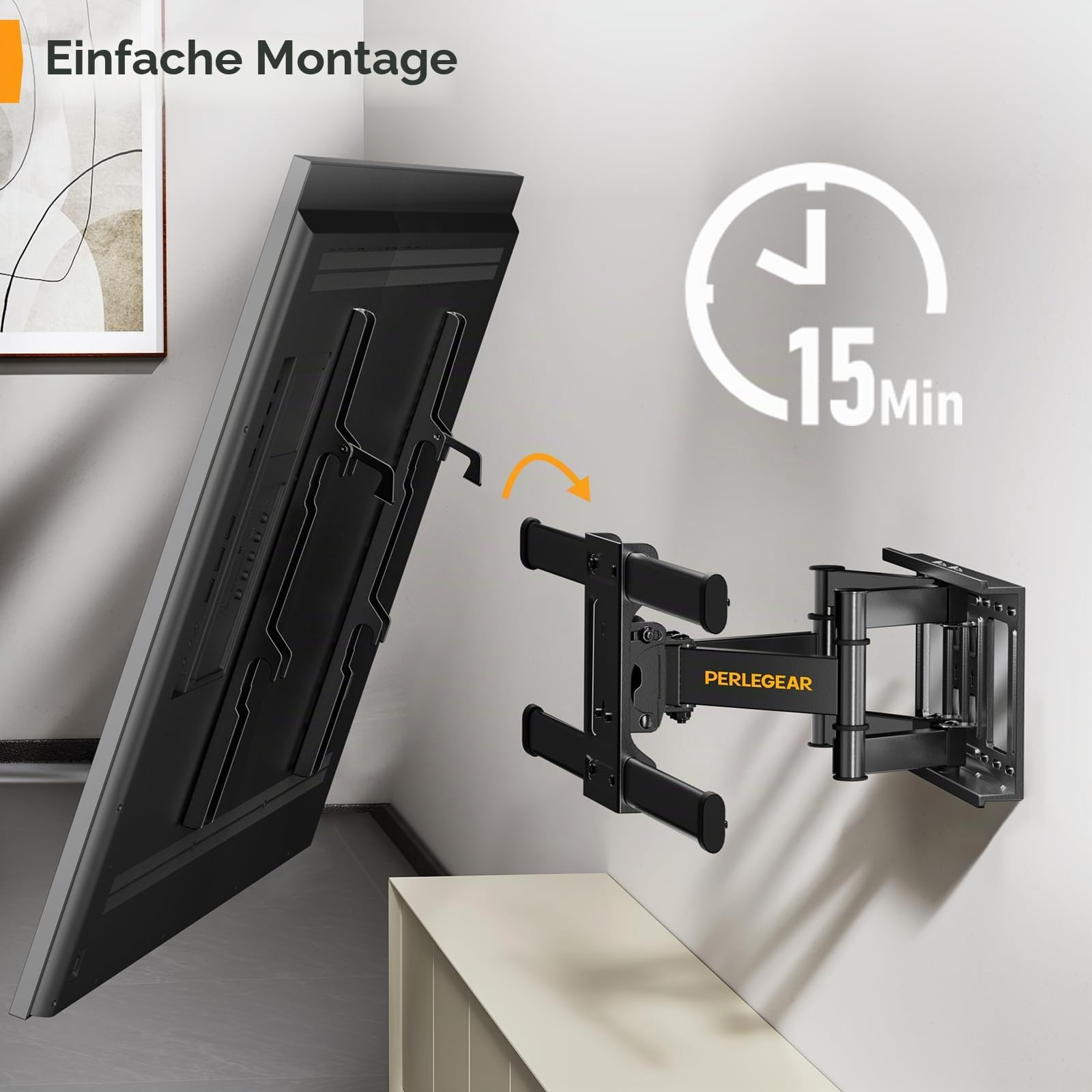 Perlegear TV Wandhalterung Schwenkbar Neigbar für 37-84 Zoll Flach & Curved Fernseher, TV Halterung max.VESA 600x400mm bis zu 60kg 7