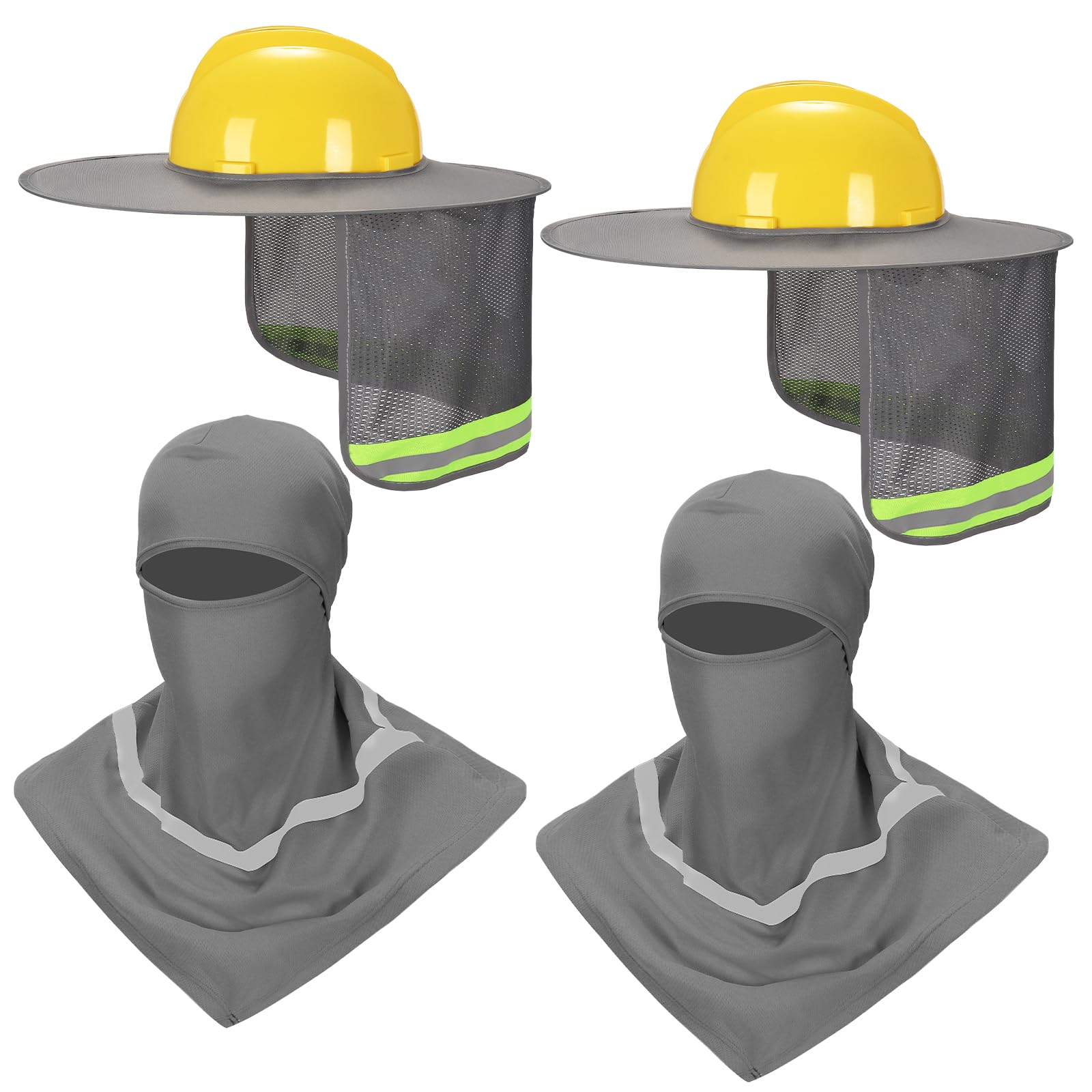 Photo 1 of Ultrafun 4 Pcs Hard Hat Sun Shade Full Brim Mesh Balaclava Neck Sun Protection with Reflective Strip(Not Include Hard Hat) (US, Alpha, One Size, 2 Pack-Grey)