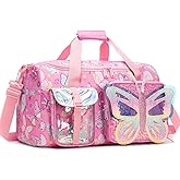 Butterfly Kids Duffle Bag Girls Ballet Dance Bag Overnight Travel Bags for Girls Gymnastics Sports Bags for Kids with Shoe Compartment