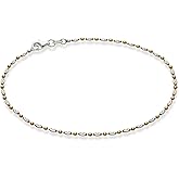 Miabella 925 Sterling Silver Diamond-Cut Oval and Round Bead Ball Chain Anklet Ankle Bracelet for Women, Made in Italy