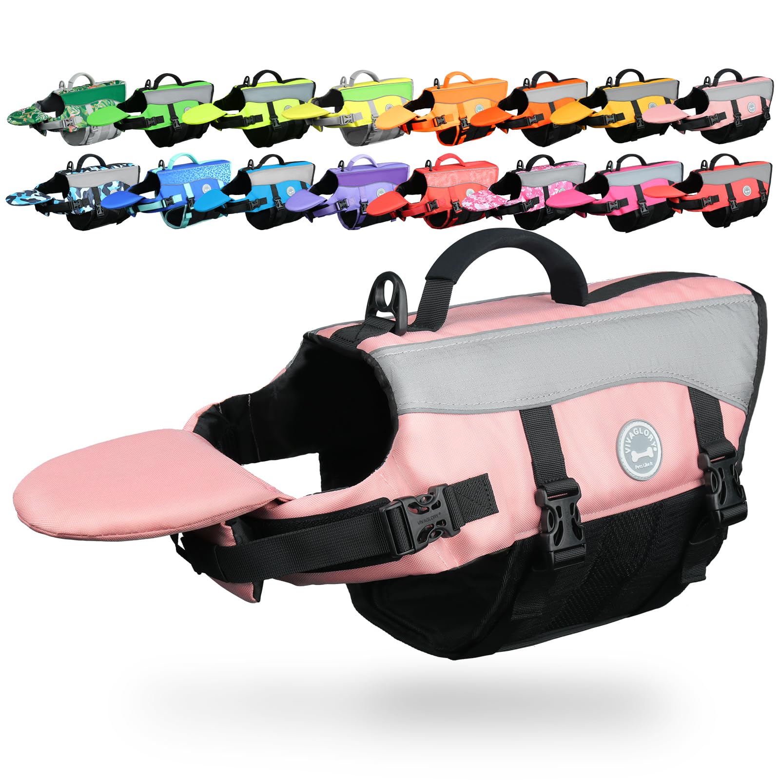 VIVAGLORY Front Float Dog Life Jacket, Dog Buoyancy Aid for Swimming & Boating, Life Vest with Chin Float & Handle, Ripstop & Buoyancy for Doggy, M, Sakura Pink — image 1