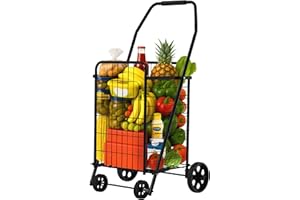 YITAHOME Folding Shopping Cart with Wheels, Portable Collapsible Grocery Cart for Seniors, Rolling Utility Cart for Laundry, 