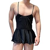 ABAFIP Men's Sexy Mini Dress Spaghetti Strap Scoop U Neck Backless Nightwear Sissy Lingerie Nightdress