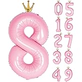 Gifloon Number 8 Balloon with Crown, Large number balloons 40 inch, 8th Birthday Party Decorations Supplies 8 Year Old Birthday Sign Decor, Pink