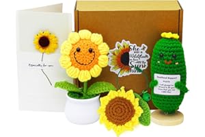 HERACANTHA 3Pcs Knitting Wool Potato Positive Card Dolls Sunflower Pot Funny Gifts Set,Creative Funny Crochet Toys with Encouragement Card,Birthday Gifts For Women,Mom,Girlfriend,Party Decoration (Cucumber）