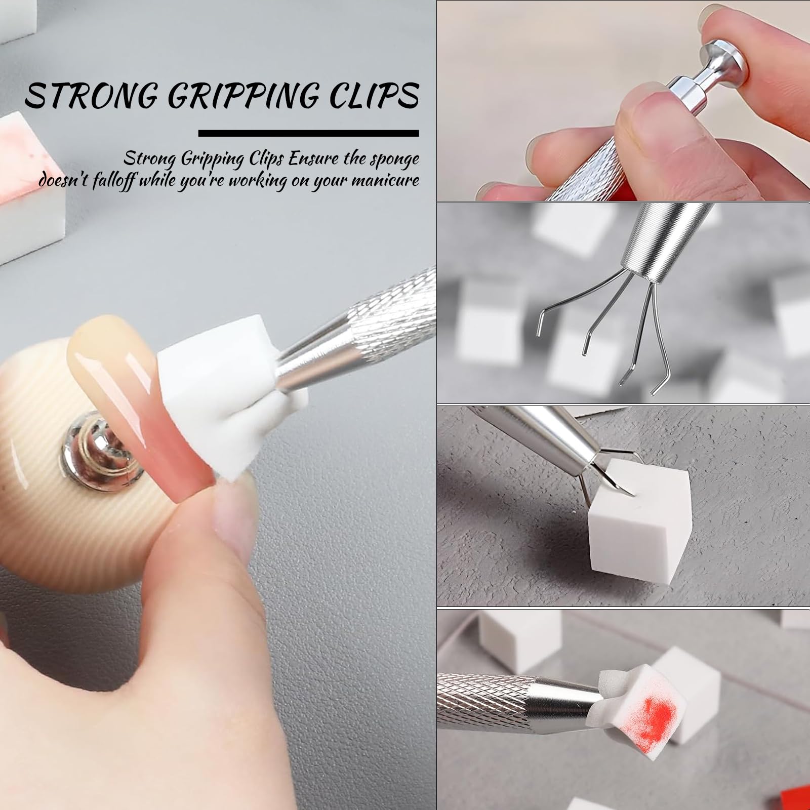 Eiito 100Pcs Soft Nail Sponges for Ombre, With 2Pack Grabbing Pen, Aura Manicure Nail Art Tools (Silver+gold) - Image 3