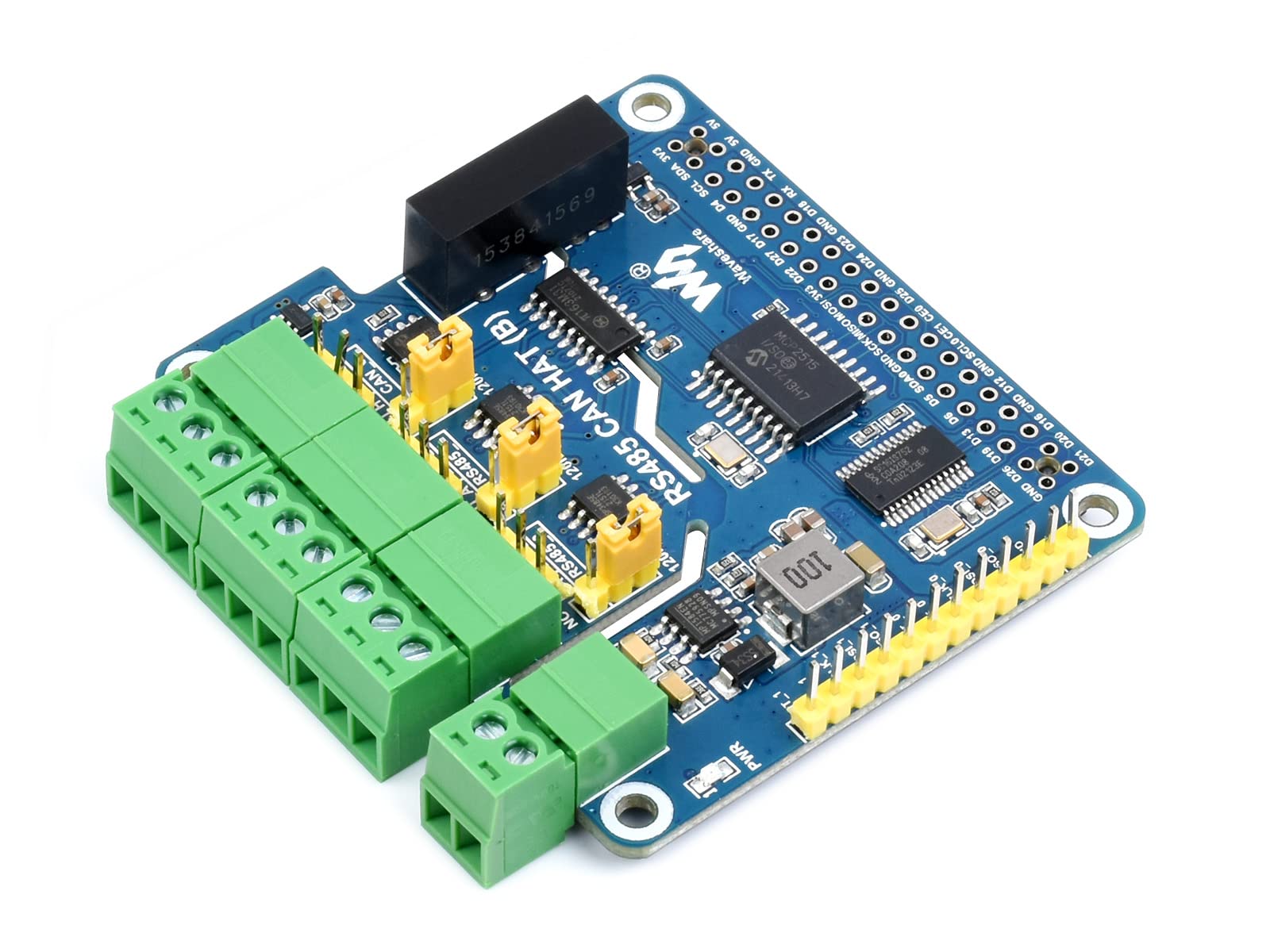 Isolated RS485 CAN HAT (B) for Raspberry Pi 4B/3B+/3B/2B/B+/A+/Zero W/Zero WH,2-CH MCP2515 RS485 and 1-CH CAN Built-in Multiple Protection Circuits,SPI communication