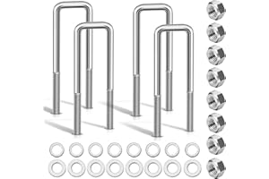 FOINWER 4 Pcs Hot Dipped Galvanized Square U-Bolts,2 inch Wide, (1/2" D x 2 1/16" W x 6 5/16" L) Boat Trailer U-Bolts with Washers and Nuts for Boat Trailer,Automobiles,Industrial,Heavy Duty U Bolt