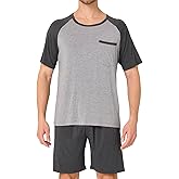 BAMBOO COOL Mens Pajama Set Summer Pjs Sleepwear Short Sleeve Shirts Soft Lightweight Sleep Sets Loungewear with Pockets