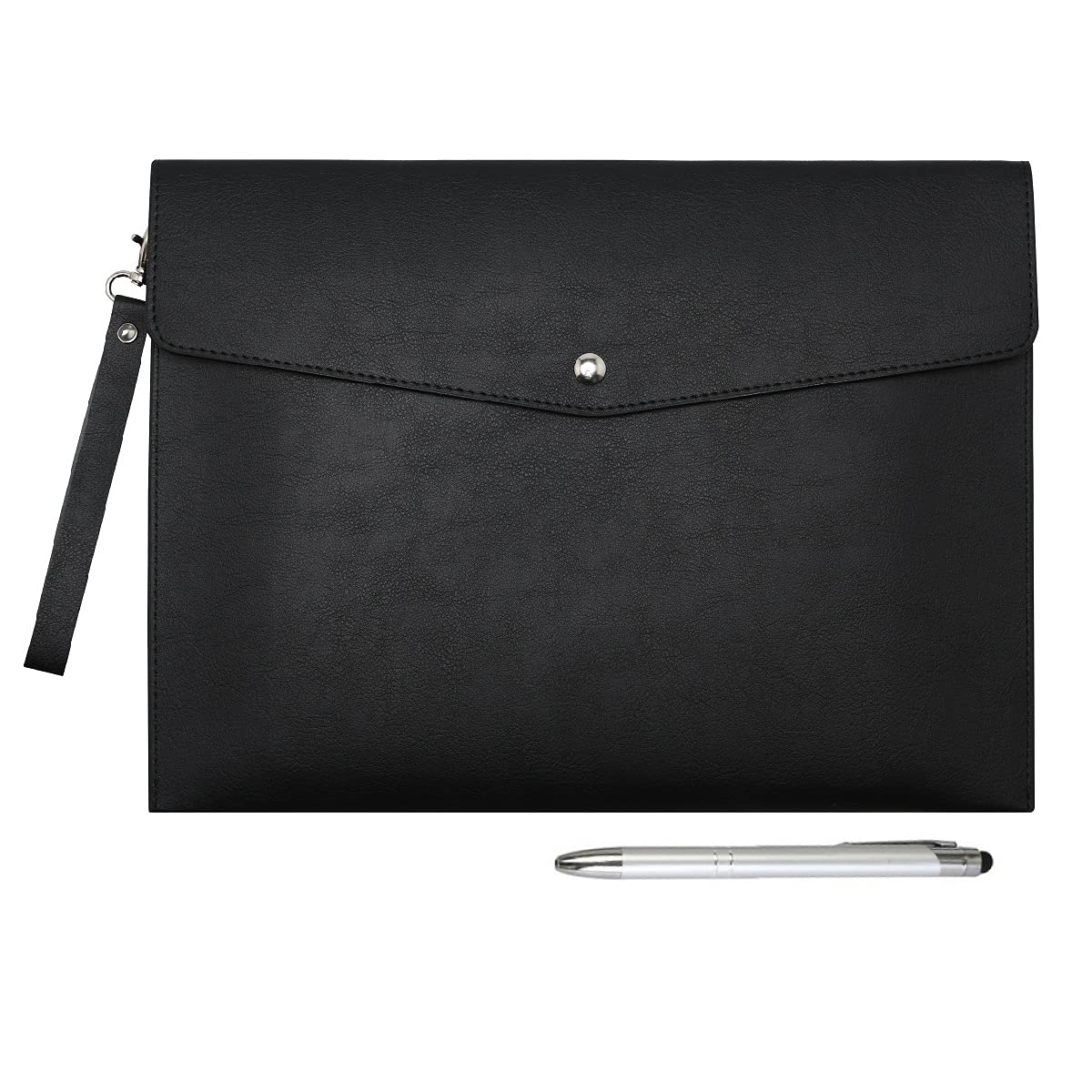 Wonderpool A4 Faux Leather Envelope Documents Multifunction Folders Stationery Bag -Portfolio File for Paper Letter Stationery Organizer and Tablet Case PC Sleeve (Black)