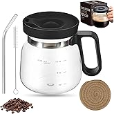 16 Oz Glass Coffee Pot Mug, Mini Coffee Pot Cup, Novelty Heatproof Large Capacity Clear Cup with Handle & Spill Proof Lid, Comes Straw & Coasters, Ideal Gift for Coffee Lovers