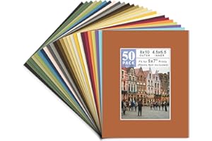 Golden State Art, Pack of 50, Acid-Free Mixed Colors Pre-Cut 8x10 Picture Mat for 5x7 Photo with White Core Bevel Cut Frame M