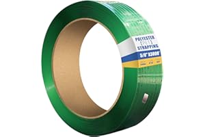 NVOYAJUAN 5/8" x.034 x3800ft Polyester (PET) Strapping Roll of 16"x6" Core Size 1450lbs Break Strength Green
