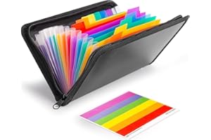 Accordion Folder 13-Pocket Expandable Zippered Organizer with Blank Labels, Receipts Vouchers Business Cards A6 Files, Black,