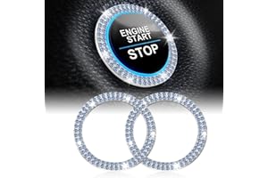 2 PCS Crystal Car Engine Start Stop Decoration Ring, Double Rhinestone Bling Car Interior Accessories Decoration (Blue)