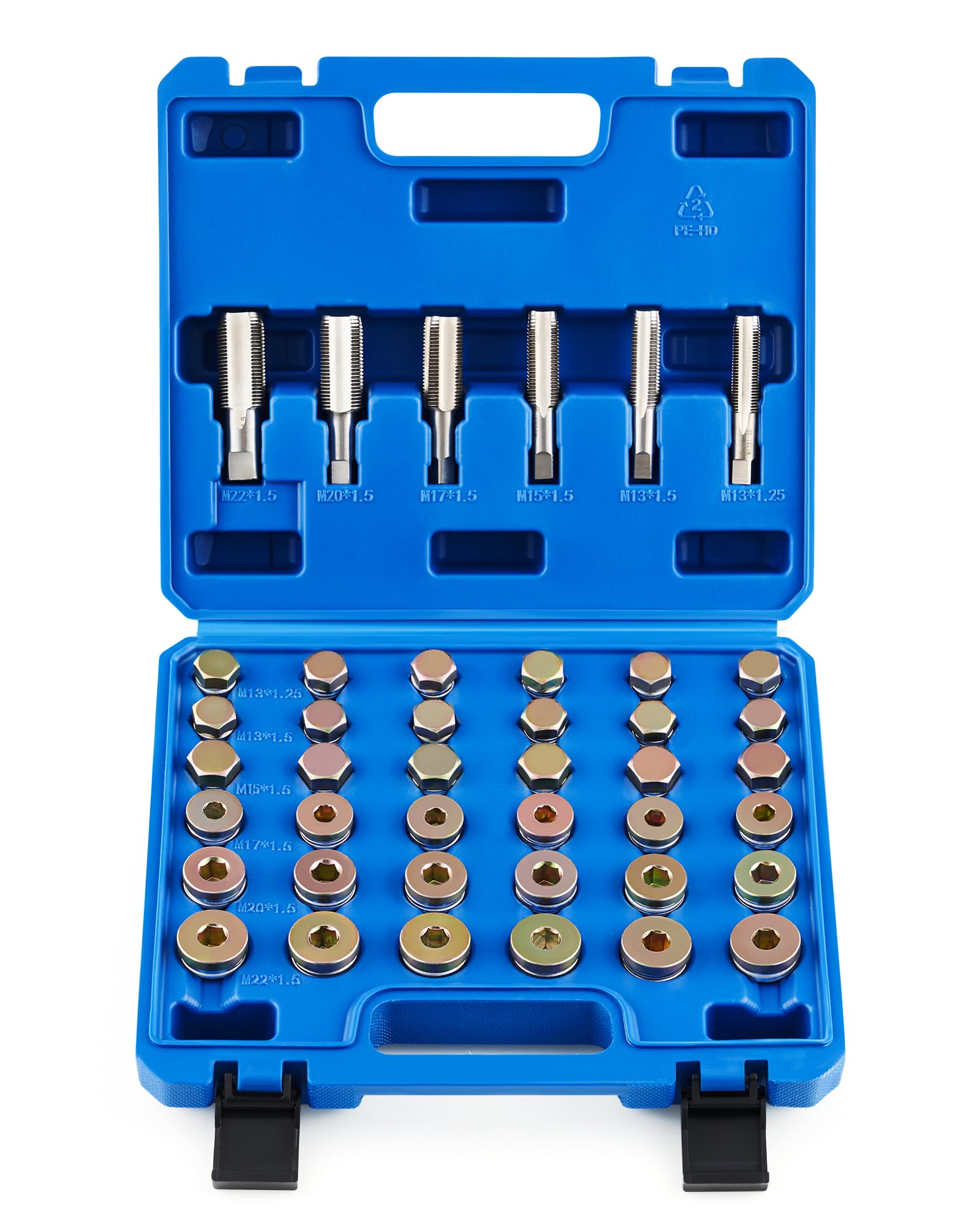 Photo 1 of Orion Motor Tech 150pc Oil Drain Plug Repair Kit in M13 M15 M17 M20 M22 Sizes, Metric Oil Drain Pan Thread Repair Kit with Crush Washers Thread Taps Drain Plugs and Carry Case, Rethreading Tools