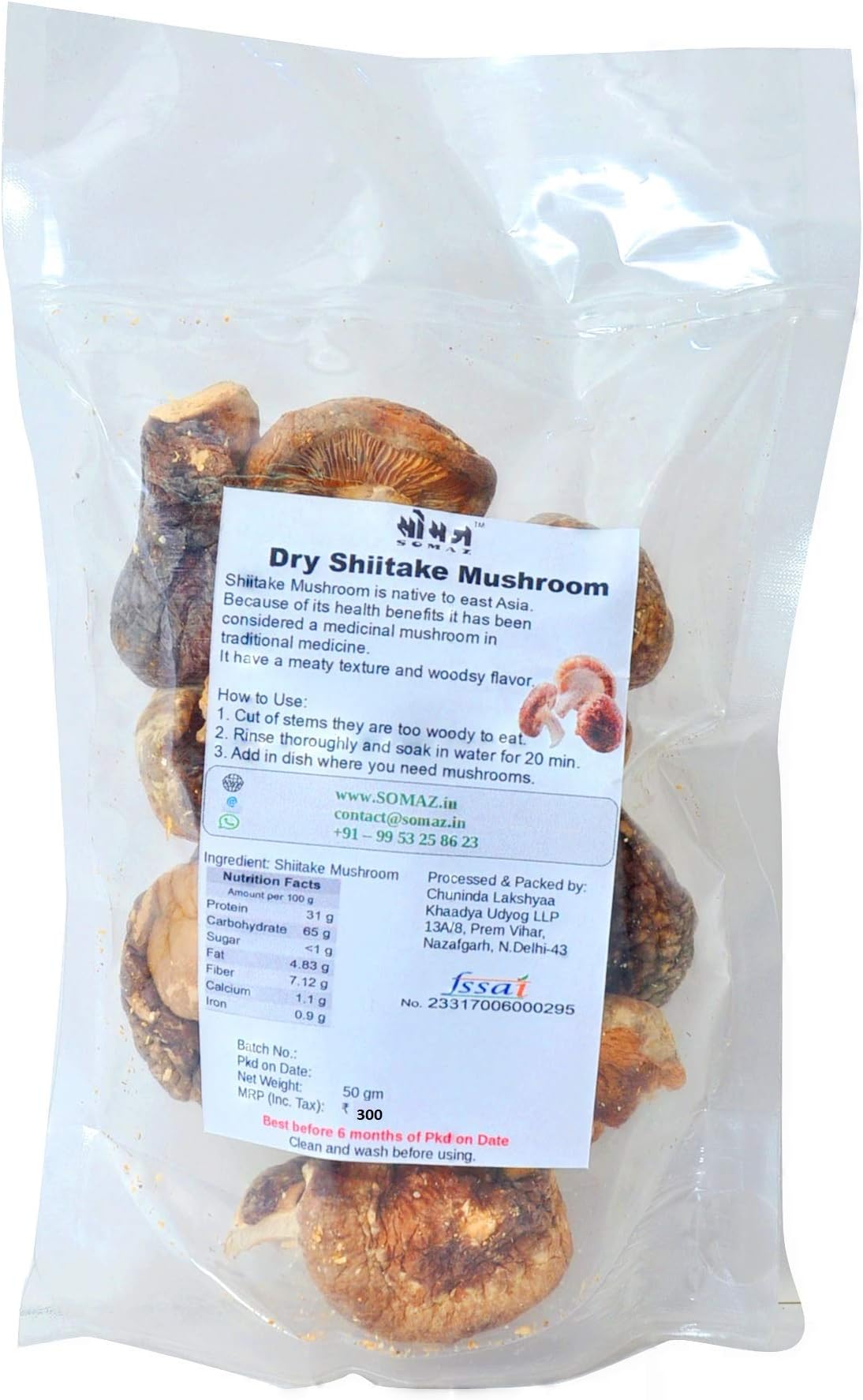 SOMAZ Dry Shiitake Mushroom-100gm (2x50gm) No Artificial Colors, Flavors Or Preservatives
