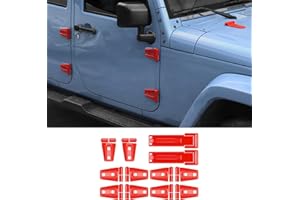 RAZPOY JK 12PCS Full Set Exterior Trim Kit, Door Hinge Cover & Engine Hood Hinge Trim & Spare Tire Bracket Trim Compatible with 2007-2017 Jeep Wrangler JK 4-Door, Red