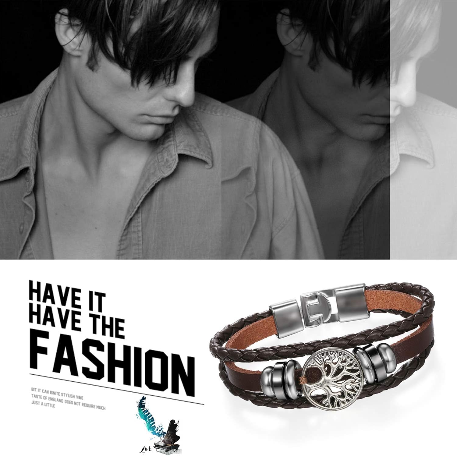 Flongo Multi-layer Braided Leather Cuff Bracelet for Men Women Hand Chain Brown/Black with Tree of Life Alloy Retro Ethnic Style - Image 4