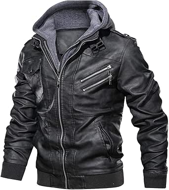 Carwornic Men S Faux Leather Jacket Casual Brown Motorcycle Jacket With Removable Hood At Amazon Men S Clothing Store