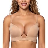 Lemorosy Women's Deep V Plunge U-Shaped Red Carpet Convertible Push Up Bra | Low Cut, Light Padded, 32C-40C, Wireless, Seamless