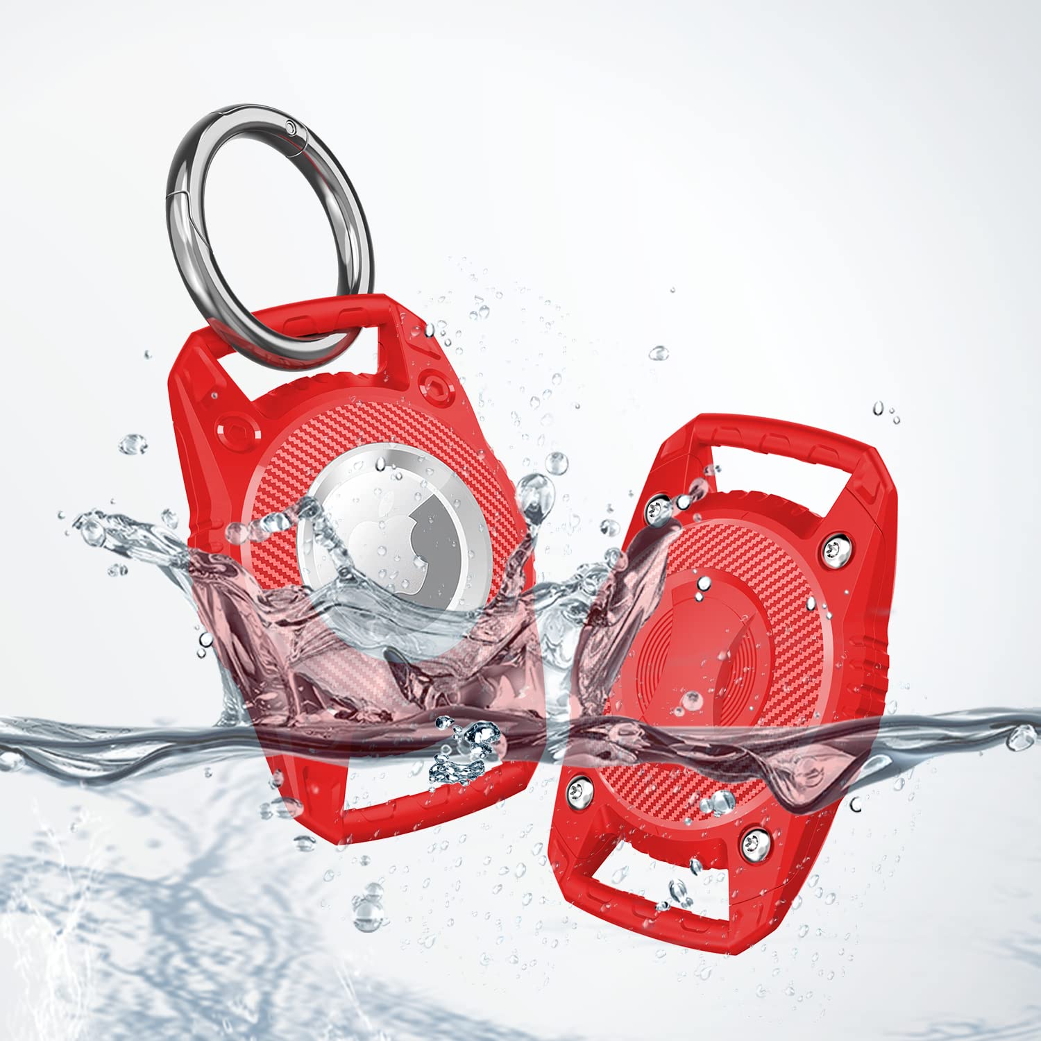 Waterproof Pet Airtag Dog Collar Holder, Screw Full Cover Compatible with Apple Air Tag Tracker, Anti-lost Shock Resistant Air Tag Holder Protective Cover, TPU Case for Loop Backpack Pet Collar (Red)